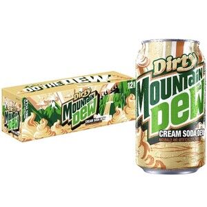 Mountain Dew, Dirty Mountain Dew, Cream Soda Dew, 12 fl oz Cans, (12 Pack)